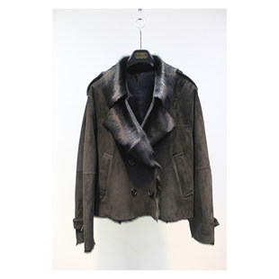 Zoehope 新款山羊皮毛一体绒面酷飒机车风短款外套气质时髦皮草女