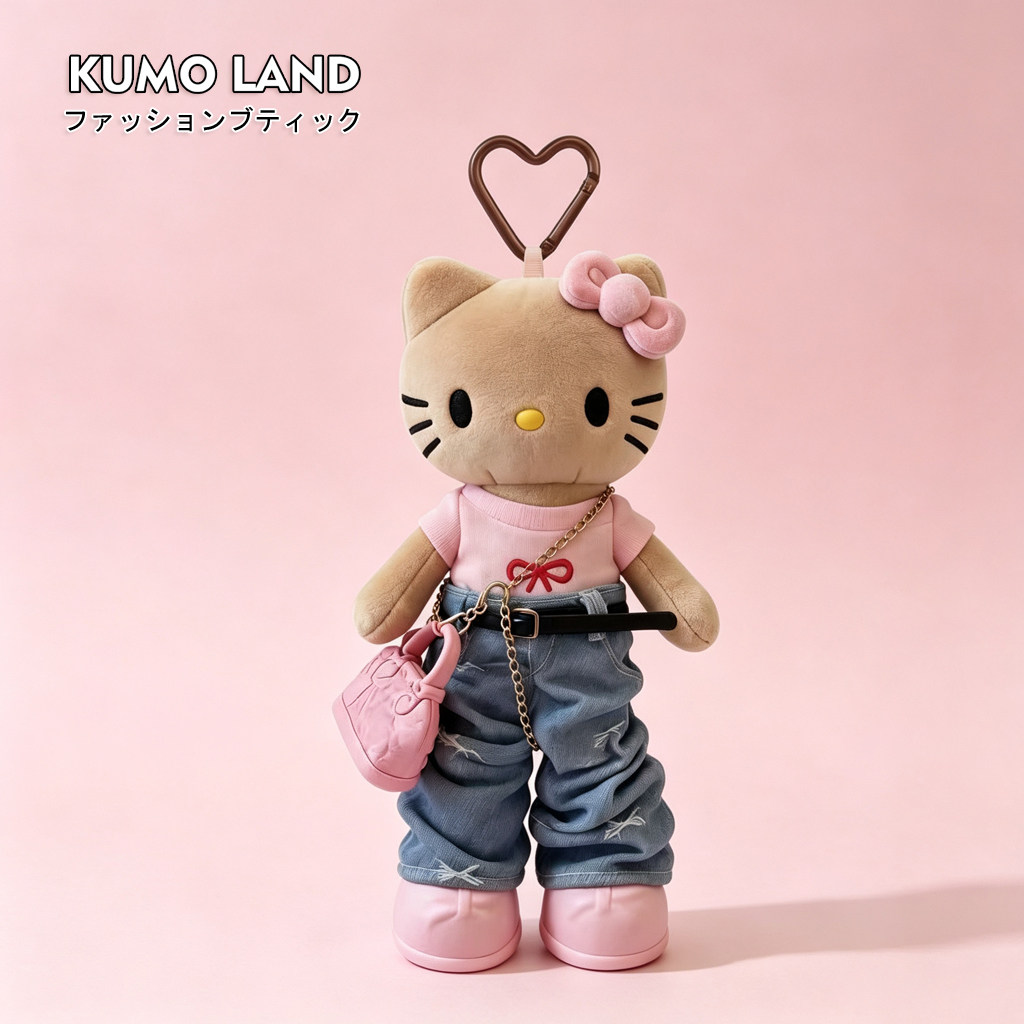 KUMO LAND黑皮Kitty猫长腿毛绒包包挂件kt猫书包挂饰钥匙扣日本