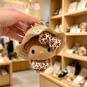 KUMO LAND黑皮kitty猫包包挂件可爱豆豆眼kt猫豹纹毛绒玩偶睡衣款