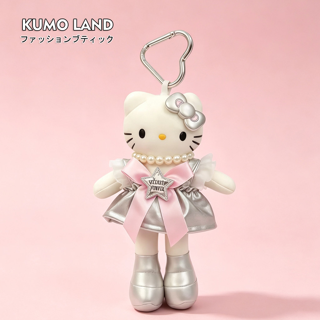 日本KUMO LAND长腿kitty猫包包挂件高级风银花裙白皮小众玩偶公仔
