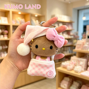 KUMO LAND黑皮kitty猫包包挂件可爱豆豆眼kt猫网球毛绒玩偶钥匙扣