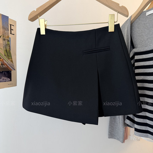 黑色高腰简约阔腿裙裤A字短裙女