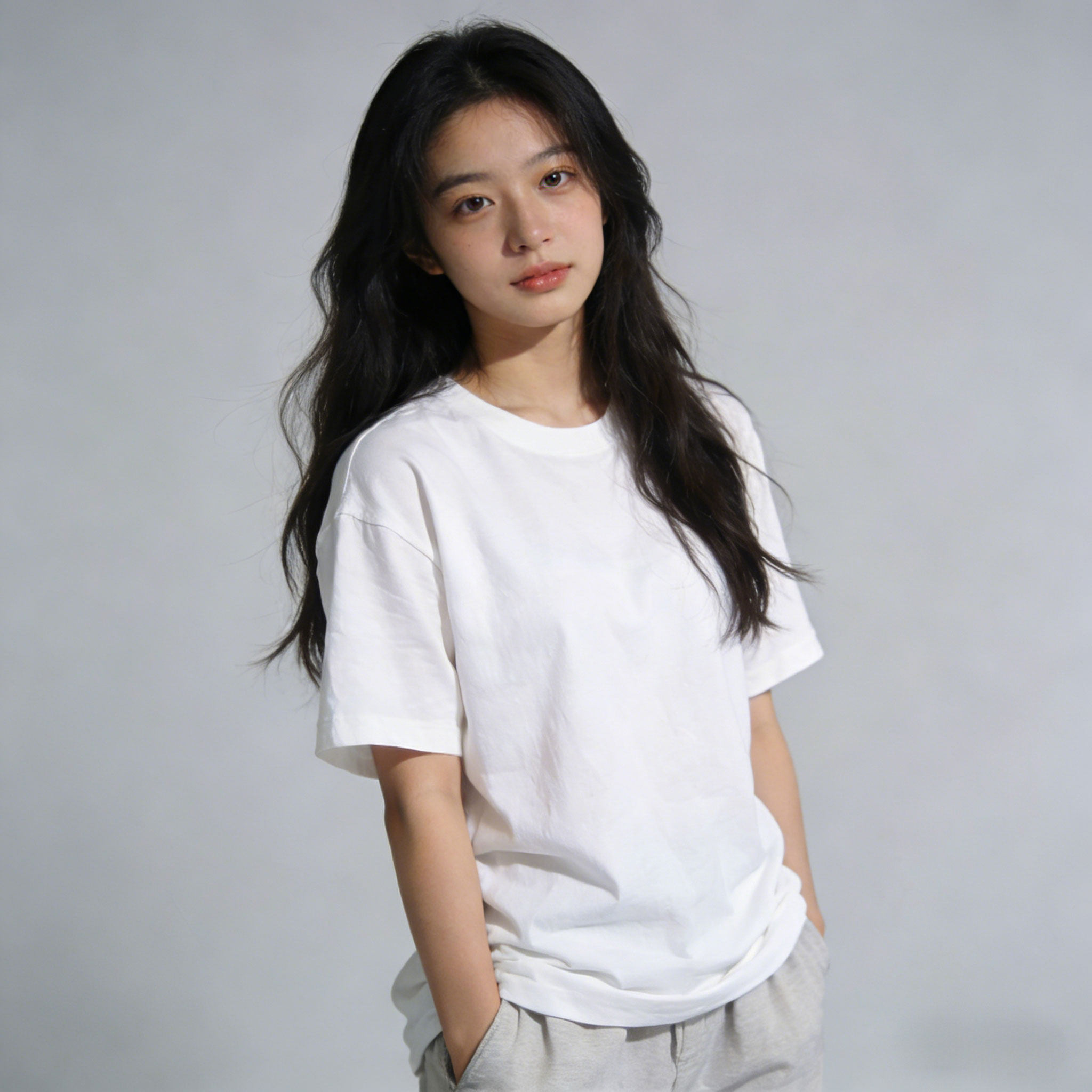 纯棉纯白色短袖T恤男女款通用型宽松百搭圆领夏季简约极简风上衣