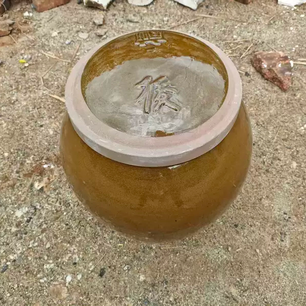 骨灰缸土陶金斗缸陶瓷瓦罐纯天然内无釉骨坛配盖金寿老缸吉迁坟用