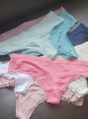 加肥加大肥胖中腰纯色蕾丝性感无痕运动丁字裤T裤少女士速干内裤