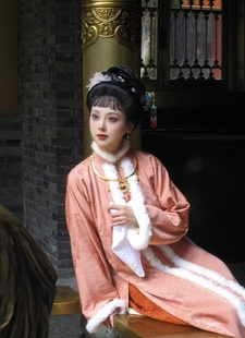 红楼梦12钗宝钗秋冬明制竖领立领对襟夹袄