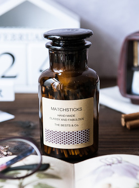 香薰蜡烛专用火柴瓶装老式复古药剂瓶加长火柴棍创意艺术黑头火材