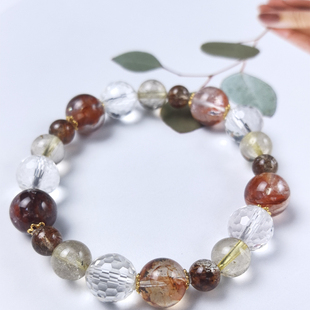 【原创设计】胶花金发晶白水晶黑金超手串 小众手串不雷同