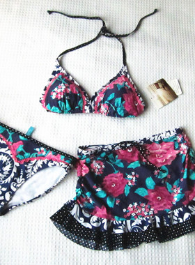 74110sunseeker高端少女挂脖比基尼裙泳衣三件套70B分体泳装155