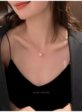 日系单颗珍珠贝珠锆石S925银项链女路路通原创设计感麦承欢