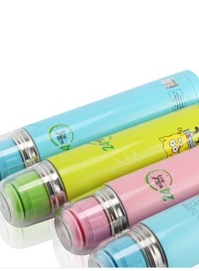 包邮正品南龙海绵宝宝子弹头水杯不锈钢壶儿童口杯卡通双盖保温杯