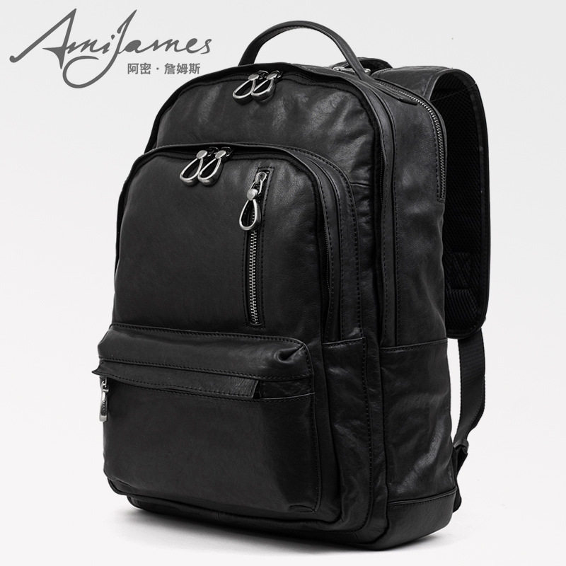 aj男士双肩包夹层柔软斜跨包真皮男女通用植揉头层牛皮背包男皮包