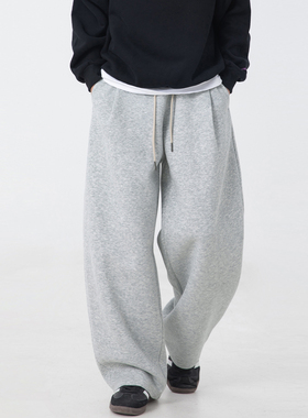 HBZ高街嘻哈复古宽松加绒保暖运动休闲长裤阔腿裤微喇男女冬季潮