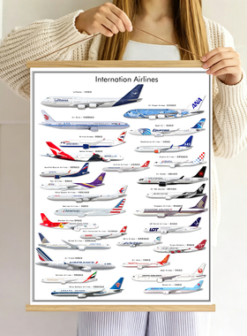 国际航空公司飞机科普早教贴画科学教学教室趣味挂图海报装饰画