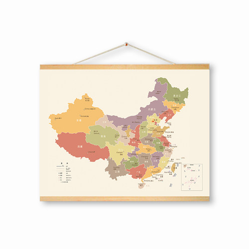 2025新版地图挂画中国横板实木挂轴书房办公室餐厅教室走廊装饰画