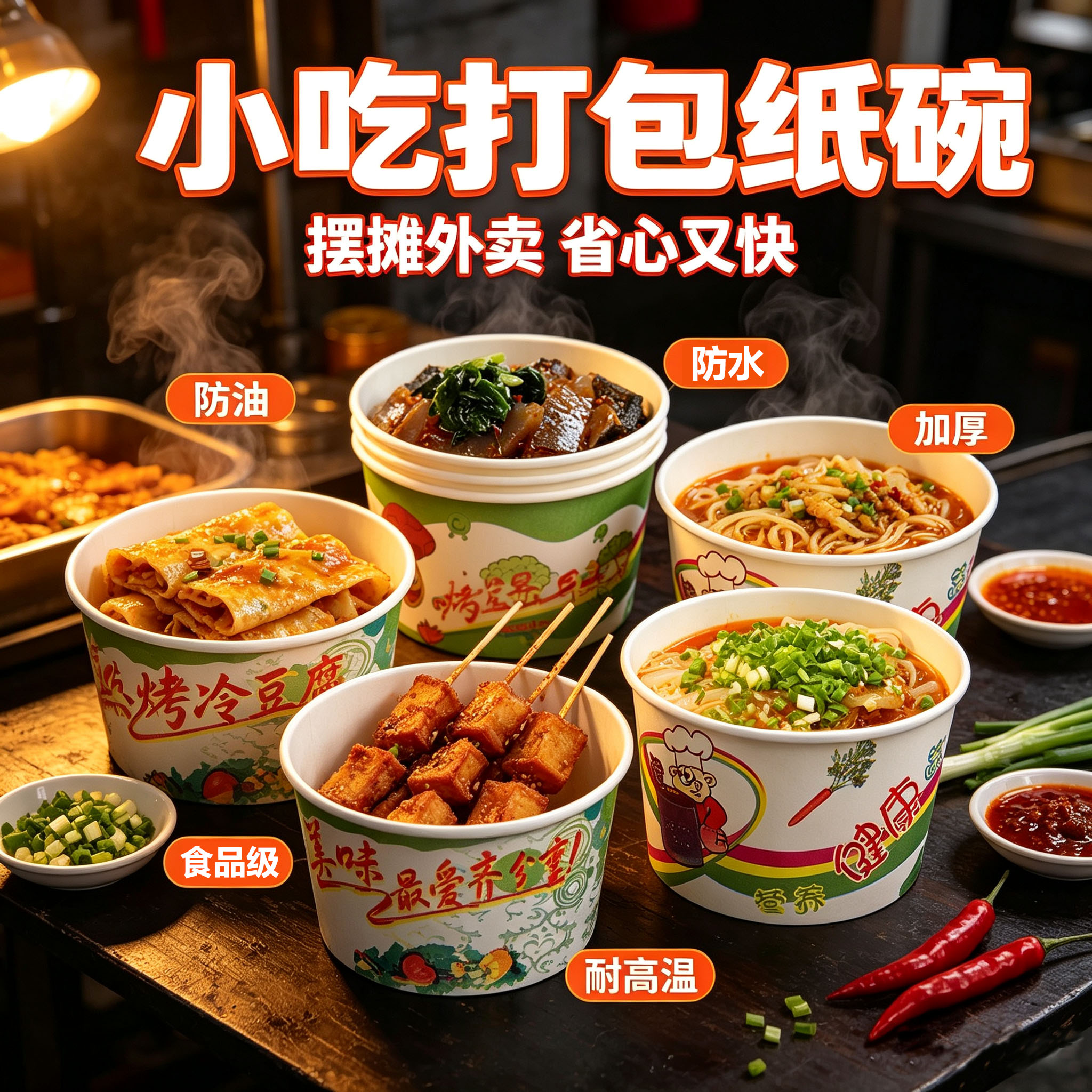 一次性纸碗820ml圆形可定制打包