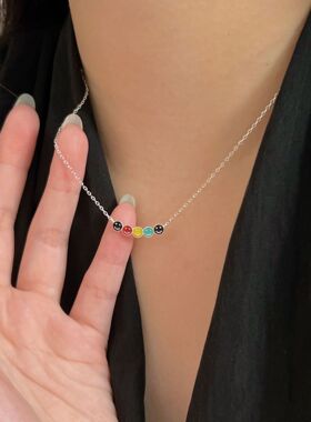 持恒S925纯银彩色滴油笑脸项链女简约彩虹个性锁骨链2026新款