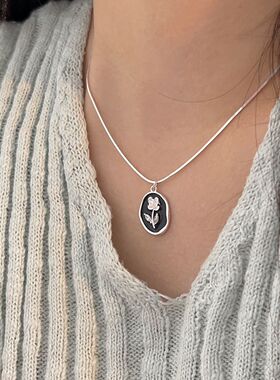 持恒S925纯银滴胶郁金香项链女韩国时尚简约气质高级感轻奢锁骨链