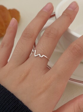 持恒S925纯银心电图波浪戒指女轻奢简约小清新线条指环开口可调节