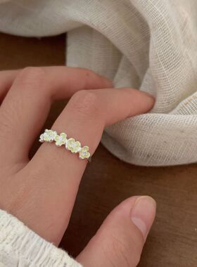 持恒韩国韩版四叶草戒指女S925纯银轻奢时尚冷淡风设计感花朵指环