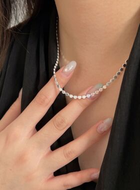 持恒S925纯银极简几何扁豆项链女简约时尚轻奢森系高级感锁骨链潮