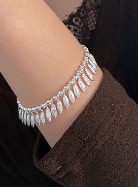 持恒S925纯银拼接流苏小叶子手链女时尚小众高级感重工手饰百搭潮