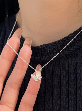 韩版持恒S925纯银镶嵌蝴蝶项链女小众轻奢设计感小清新精致锁骨链