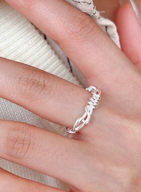 持恒S925纯银麻花扭结缠绕戒指女韩国时尚轻奢潮流开口可调节指环