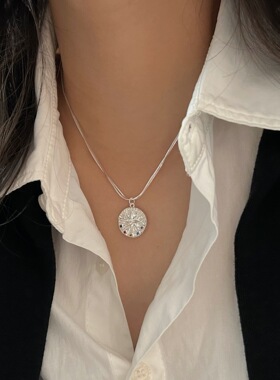 持恒韩国韩版S925纯银向日葵项链女设计感轻奢彩锆锁骨链高级感潮