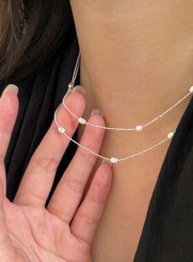 韩国韩版持恒S925纯银橄榄珠项链女轻奢极简时尚高级感长款锁骨链