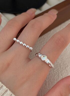 持恒S925纯银个性简约扁珠开口戒指女韩国夏季 新款百搭高级指环