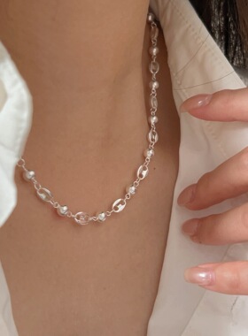 韩国韩版持恒S925纯银猪鼻子圆珠项链女时尚简约高级感重工锁骨链