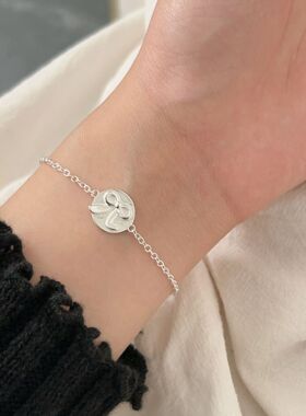 持恒S925纯银蝴蝶结手链女小众设计时尚高级感百搭圆牌手链手饰潮
