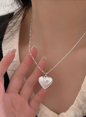持恒S925纯银明星金晨同款法式纹理爱心项链女2026年时尚锁骨颈链
