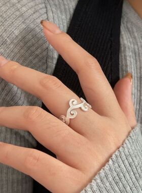 持恒S925纯银卷草雕花戒指女小众设计感中国风新中式气质百搭指环