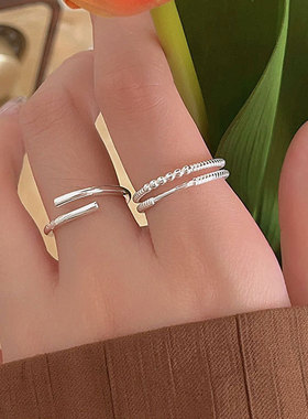 持恒S925纯银双层开口戒指女2025年新款ins潮食指戒小众轻奢指环