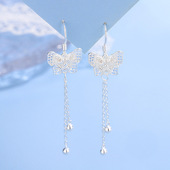 S999足银精美蝴蝶花流苏耳环女轻奢高级感气质优雅耳钩显瘦款 耳饰