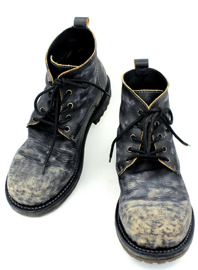 Johnny Depp德普做旧固特异手工做旧复古工装靴牛仔靴男靴男鞋