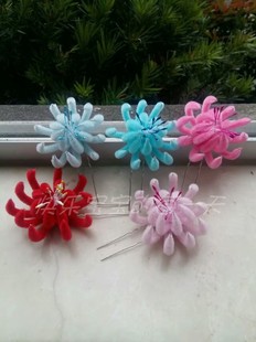 纯手工仿绒花菊花小发簪延禧攻略发饰清宫汉服头饰簪子可换夹子