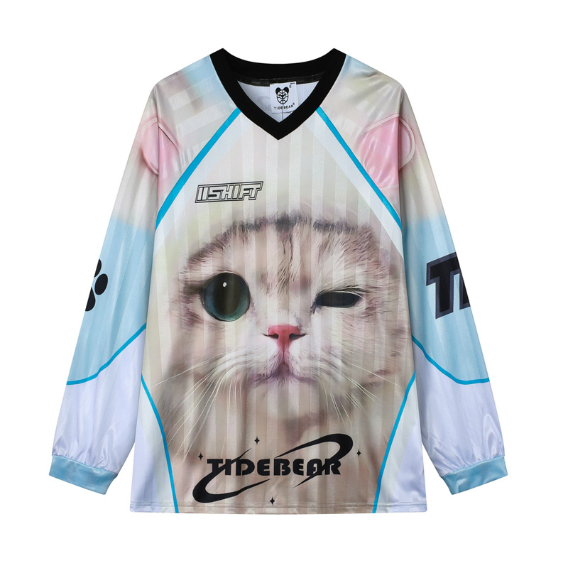 韩版风wink可爱猫咪印花长袖T恤