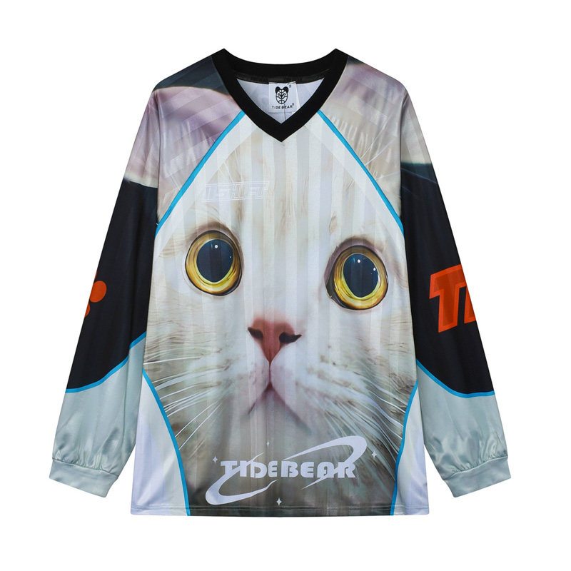 韩版风大脸猫咪3D印花长袖T恤