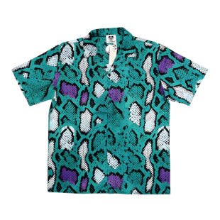 外贸潮牌欧美高级感夏威夷沙滩蟒蛇皮纹印花古巴领男休闲短袖 衬衫
