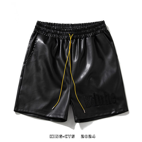 日系原宿风字母刺绣PU皮短裤皮裤