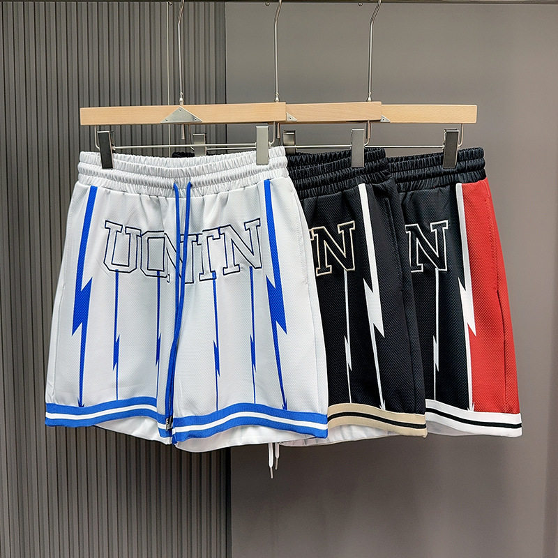 美式高街头运动篮球短裤男闪电字母刺绣四分裤训练健身跑步休闲裤