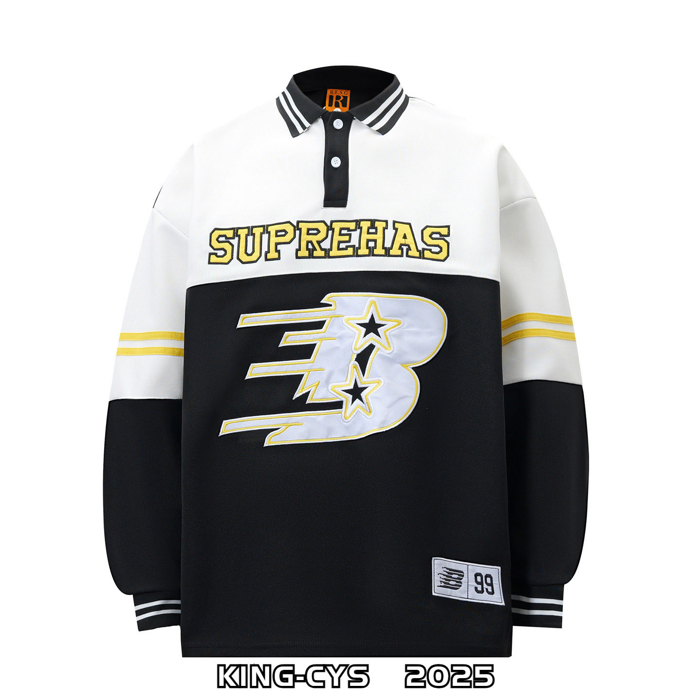 美式复古运动风字母刺绣拼色POLO衫长袖翻领T恤男女机车骑行上衣