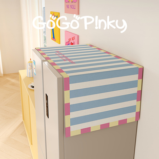 简约韩系孟菲斯撞色条纹双开门冰箱盖布出租房冰箱装饰防尘遮灰布