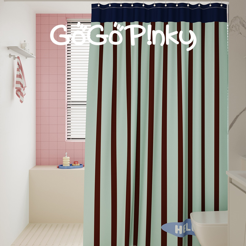 ins奶油风浴室浴帘韩系条纹简约高级感卫生间免打孔挂帘百搭门帘