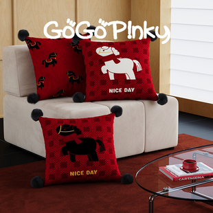 新年喜庆氛围感家用抱枕可拆洗抱枕套卧室床头腰枕靠背垫家居摆件