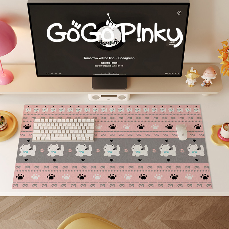 卡通可爱长条满铺鼠标垫大号笔记本电脑垫子键盘垫皮革防水隔热垫