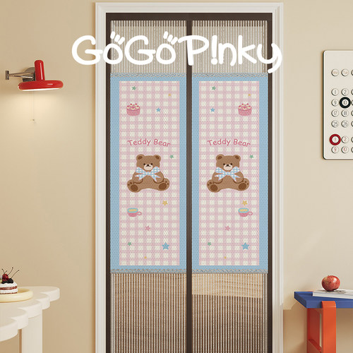 韩式泰迪小熊磁吸免打孔网纱帘子夏季防蚊虫门帘出租房间装饰帘子